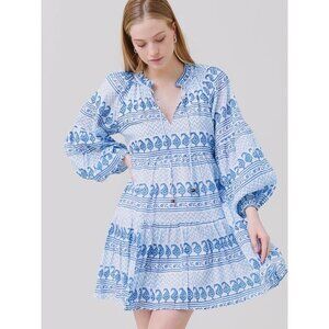 OLIPHANT Women's Large Dress Balloon Sleeve Short Beachy Island Tropical